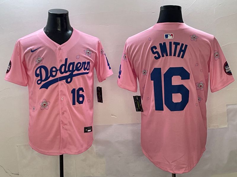 Men Los Angeles Dodgers #16 Smith Pink Sakura Edition 2025 Nike MLB Jersey style 3->los angeles dodgers->MLB Jersey